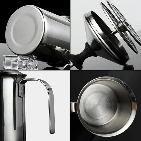 14-Ounce Stainless Steel Manual Milk Foamer, Hand Pump Frothing Pitcher for Cappuccino and Latte