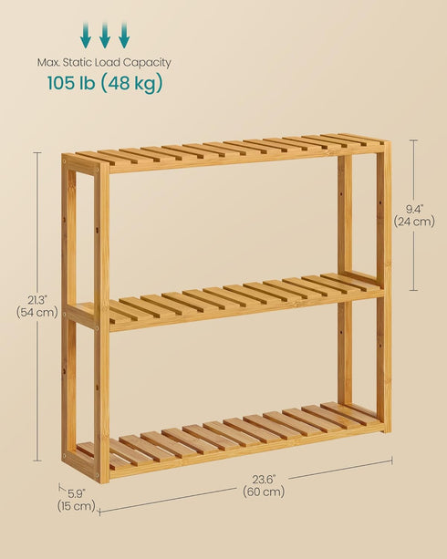 3-Tier 5.9 23.6 21.3 Inches, UBCB13Y SONGMICS Bamboo Bathroom Shelf, Adjustable Plants Rack, Wall-Mounted or Stand