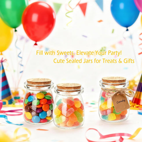 Brajttt 3.4 oz Lids,48 Small Glass Jar with Cork pcs Mini Glass Bottles,Spell Jars with Twine and Labels,Pudding Yogurt