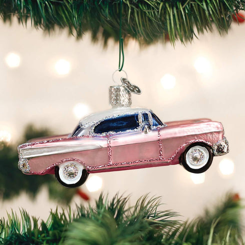 Old World Christmas Glass Blown Ornament - Classic Car (46023), Pink