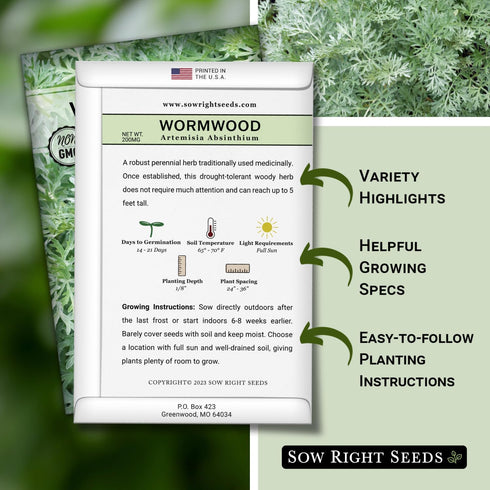 Packet (1) Sow Right Seeds - Wormwood Seeds for Planting - Non-GMO Heirloom with Instructions to Plant & Grow an