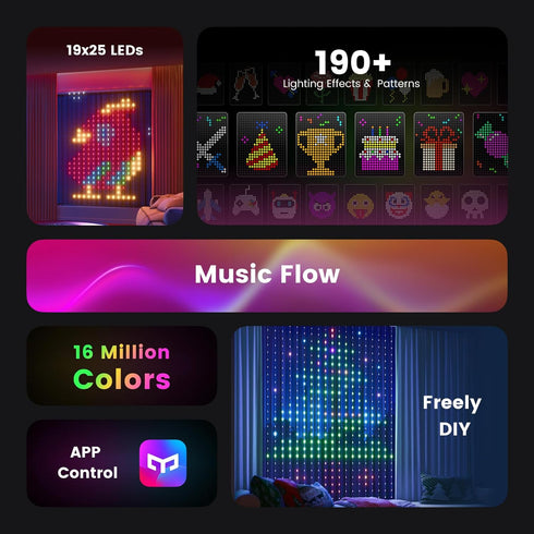 5x6.5 475 100+ 20+ YEELIGHT Smart Curtain Lights, Ft, LEDs, APP Control, DIY Graffiti, GIF Scene Modes, RGB Dynamic