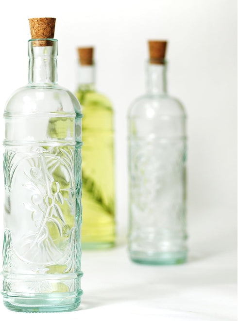 Couronne Company Olive Branch Recycled Glass Oil or Vinegar Bottle, 11 Inch Tall, 16.1 Ounce, Vintage Green