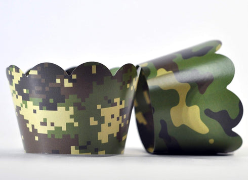 Camouflage Cupcake Wrappers - Set of 24 Reversible for Gender Reveals, Baby Showers, and Birthday Parties