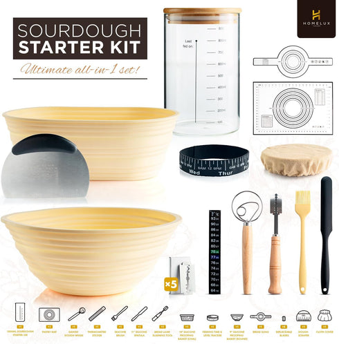 14pcs Sourdough Starter Kit, Bread Making Kit & Sourdough Bread Baking Supplies Kit, Banneton Basket Kit for Sourdough
