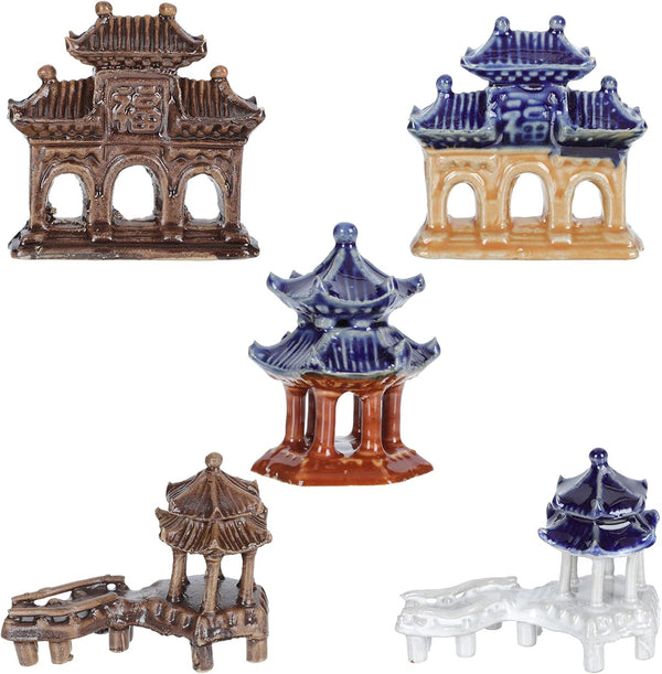 YARDWE 5pcs Miniature Pagoda Statue, Fairy Garden Figurines, Zen Garden Pagoda, Chinese Zen Asian Decor, Miniature