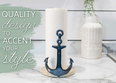 12 inch Elanze Designs Nautical Anchor Resin and Wood Paper Towel Holder