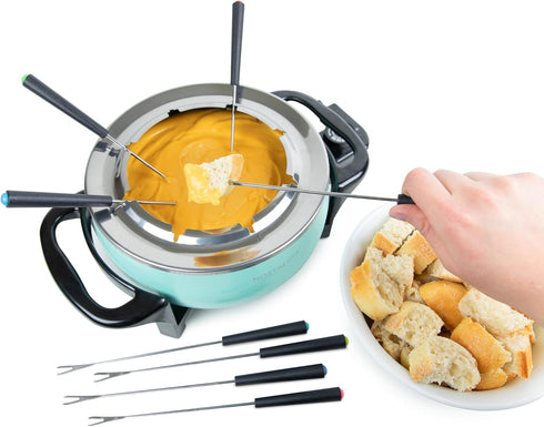 Nostalgia 12-Cup Electric Fondue Pot Set for Cheese & Chocolate, Stainless Steel Kitchen Gadgets with 8 Forks