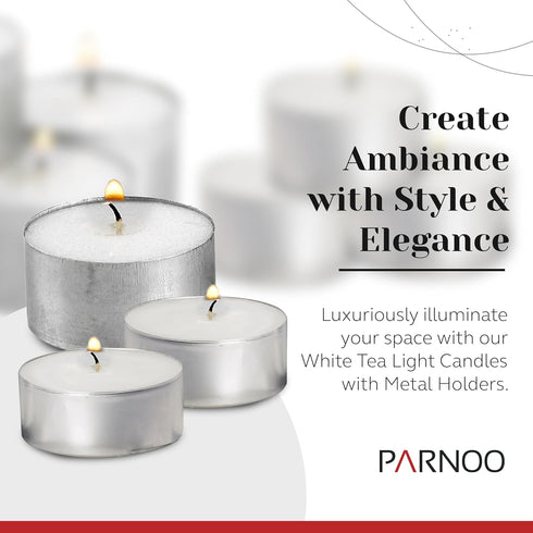 Tea Light Candles in Metal Cups - 250 Bulk White Unscented Votive Candles, 4.5 Hours Long Burning for Romantic Dinner