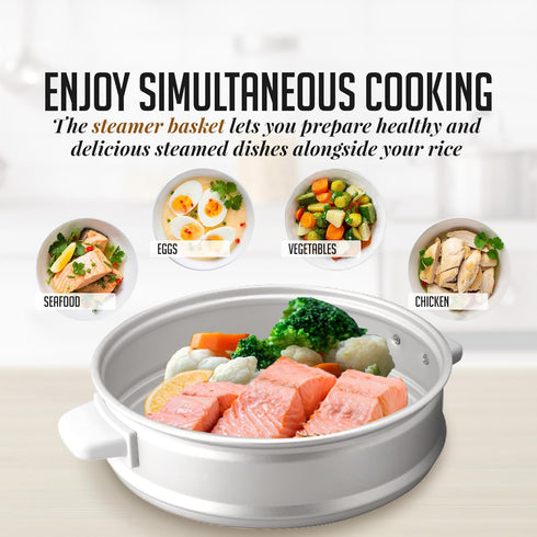 OVENTE Electric Rice Cooker, 10 cups Cooked (5 cups Uncooked), White, with Food Steamer Basket & Automatic Keep Warm