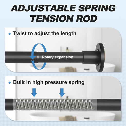 Adjustable Shower Curtain Rod 31 to 43 Inch, 1 Inch Diameter Matte Black Spring Tension Stainless Steel, Easy Install