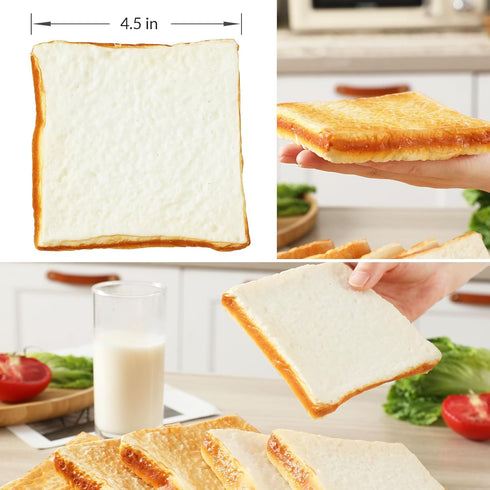 Joeabor 6 Pack Artificial Bread Slice and Toast Fake Sliced Bread Realistic Fake Food for Display Faux Bread Model