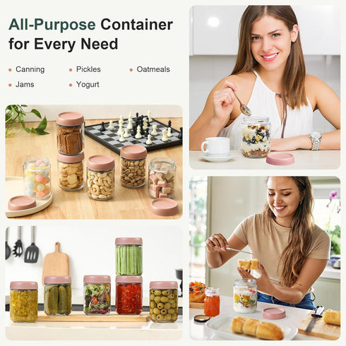 6-pack 16oz NETANY Glass jars with Airtight Lids, Overnight Oats Containers with Lids, Wide mouth Mason Salad jars