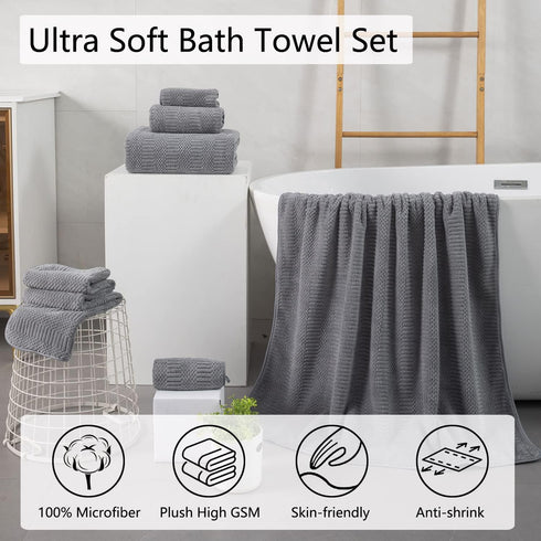 8 Set-2 Sheets,2 Towels,4 Washcloths-600GSM Piece Oversized Gray Bath Towel Extra Large Bath Towel Hand Soft Highly