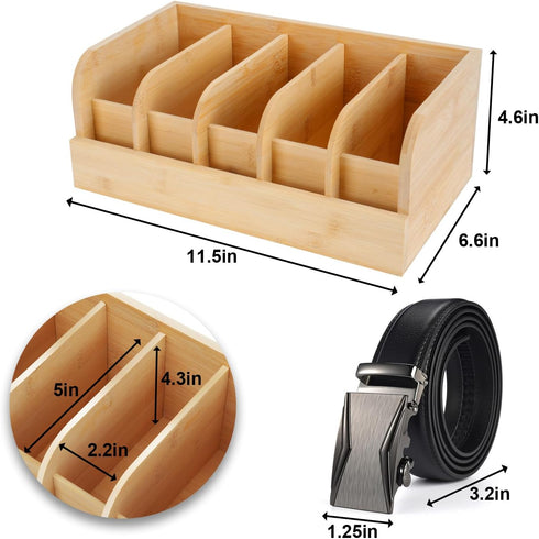 GTI Belt Organizer - 5 Compartments for Closet and Drawer, Bamboo Display Case for Tie and Belt Storage
