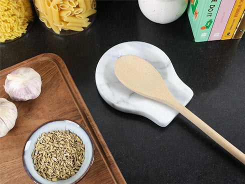 Marble Spoon Rest for Kitchen Counter, Cooking Utensil Holder for Stove Top, Non-Slip Silicone Feet, 1 Pack