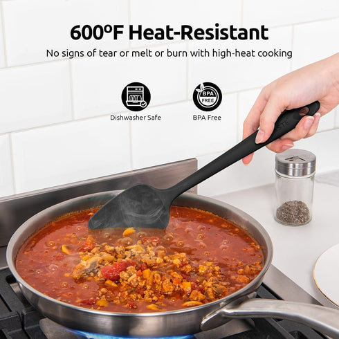 U-Taste Silicone Spatula Set, Heat Resistant to 600 Degrees Fahrenheit (Black)