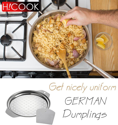 Stainless Steel Spaetzle Maker Pan with Lid & Scraper, Traditional German Egg Noodle Strainer