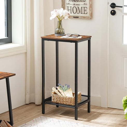 BF03DH01 HOOBRO Tall Side Table, Industrial End Telephone Table with Adjustable Mesh Shelves, Small Tall Night Stand