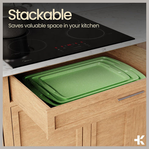 Bakken- Swiss Set Commercial Sets, 450 Set 6 BAKKEN Kitchen Baking Pan - Nonstick Green Marble Coating, Grade Carbon