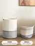 StorageWorks 72L Cotton Rope Laundry Basket with Wooden Beads Handles, Woven Storage for Dirty Clothes, White & Grey