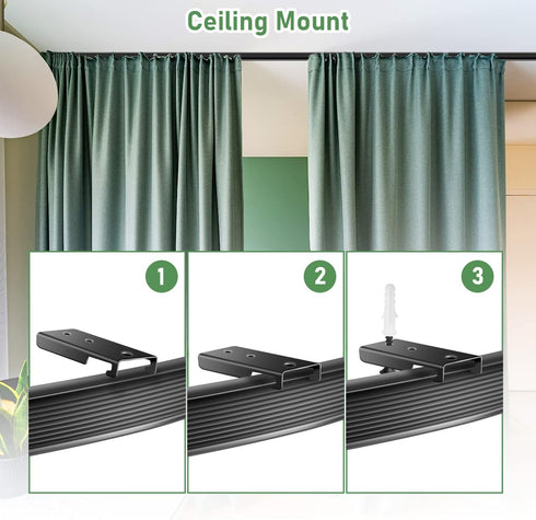 TOKPLNU Ceiling Curtain Track Accessories, Flexible Bendable Black Curtain Rail 12Ft for Ceiling Wall Mount