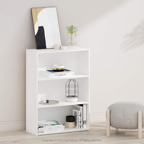 Furinno Pasir 3-Tier Open Shelf Bookcase, Plain White, Modern Storage Solution
