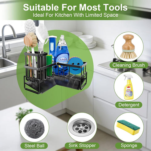 90-Degree Countertop Fikoksol Large Sponge Holder for Kitchen Sink, Sink Caddy Organizer with Dish Brush Holder