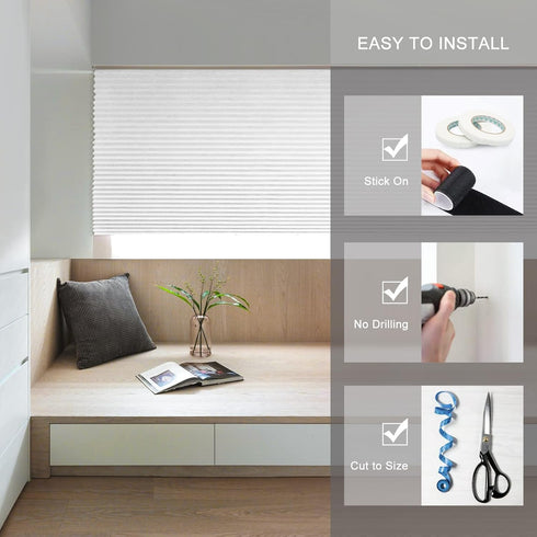 Pleated Window Shades, Temporary Cordless Light Filtering Blinds, Room Darkening Shades for Office, 24 x 59 Inch