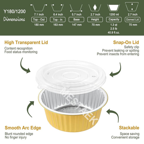 7" Sturdy Aluminum Foil Pans with Lids - 5 Pack Heavy Duty Reusable Tin for Cooking and Baking
