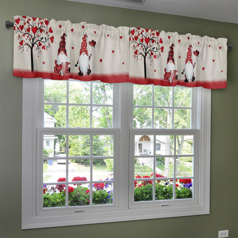 ALAGEO Valentines Day Valances for Windows, Gnomes Love Heart Valance Window Treatments for Kitchen Bathroom 54 x 18
