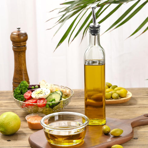 AOZITA 17oz 500ml Clear Glass Olive Oil Dispenser Bottle - Oil & Vinegar Cruet with Pourers and Funnel - Olive Oil