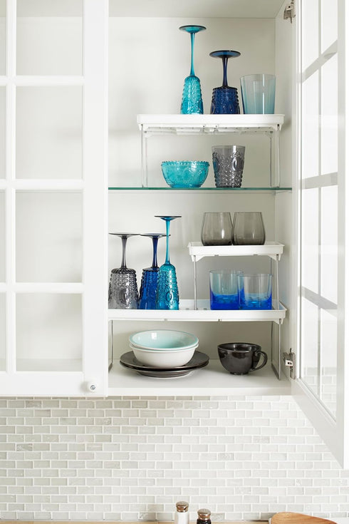 Madesmart Small Stackable Storage Shelf, Plastic Collapsible Cabinet Shelf for Home Organization, White, 9.38 x 7.63 x