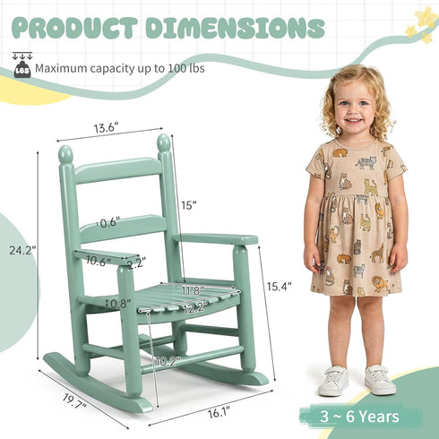 3-6, Outvita Kids Rocking Chair, Ergonomic Sturdy Toddler Rocking Chair with High Backrest & Rounded Armrests, Safe