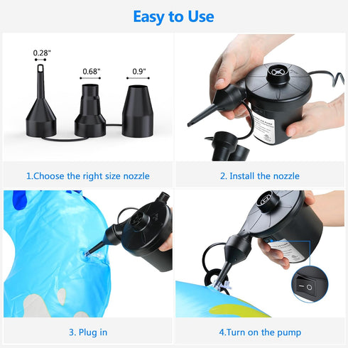 3 Nozzles Swimming 110V 130W PULIDIKI Electric Air Pump for Inflatables Air Mattress Pump with Inflator Deflator Quick