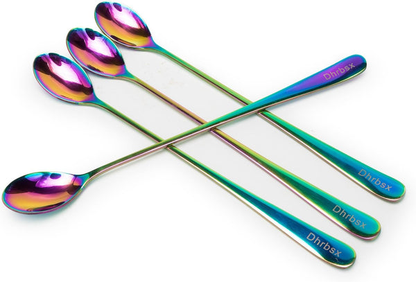 Long-handled Ice Tea Spoon, Cocktail Stir Spoons, Stainless Steel Coffee Spoons, 9 Inch Iridescent Scoop