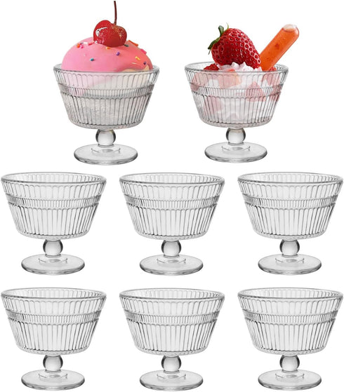 Vintage Glass Dessert Bowls, Dessert cups Set of 8, 9 oz Sundae