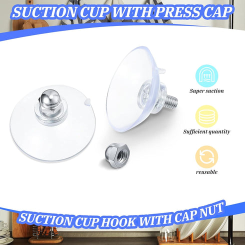 20 Pcs Suction Cups for Glass Window, PVC Clear Sucker Pads 1.73"/44mm with Cap Nut M6 Thread for Home Organization