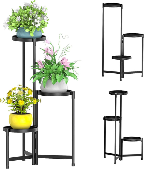 MOKANI Metal Plant Stand Indoor Outdoor for Multiple Plants, 3 Tiered Folding