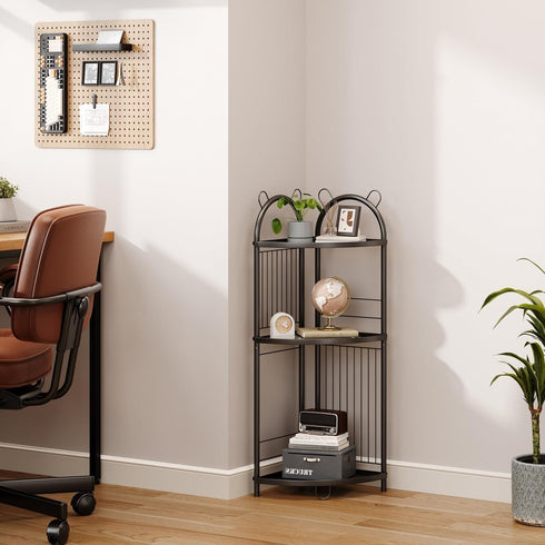 3 Corner Bathroom Shelf Metal Short Corner Stand Shelf Black Small Bathroom Storage Corner Shelf Unit for Toilet Shower
