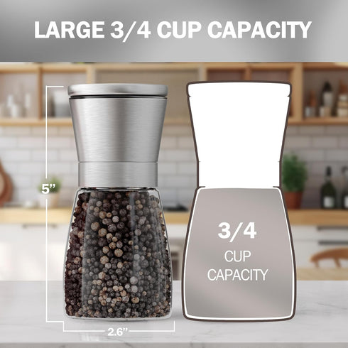 Set 4 Home EC Original Stainless Steel Sea Salt and Pepper Grinder of - Adjustable Ceramic - Glass Salt and Pepper
