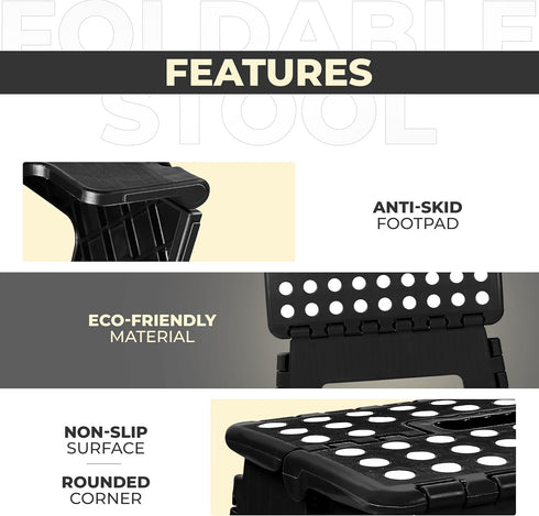 Utopia Home Folding Step Stool - Lightweight Plastic Foot Stool, 9 Inch Height, Holds Up to 300 lbs (Black)