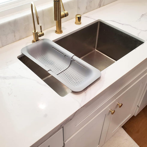 Makerstep Over the Sink Colander Strainer Basket, Expandable for Washing, Draining, and Drying, Grey Kitchen Essential