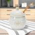Whimsical White Stoneware Honey Pot with Wooden Dipper - Farmhouse Style