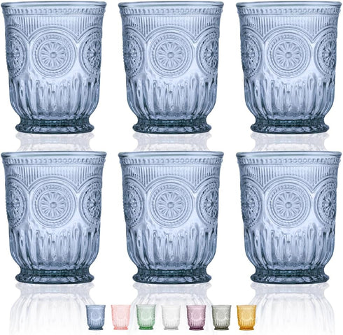 Yungala Blue Glassware Set of 6 Small Dishwasher Safe Colored Glasses, Matching Highball and Wine Glasses Available