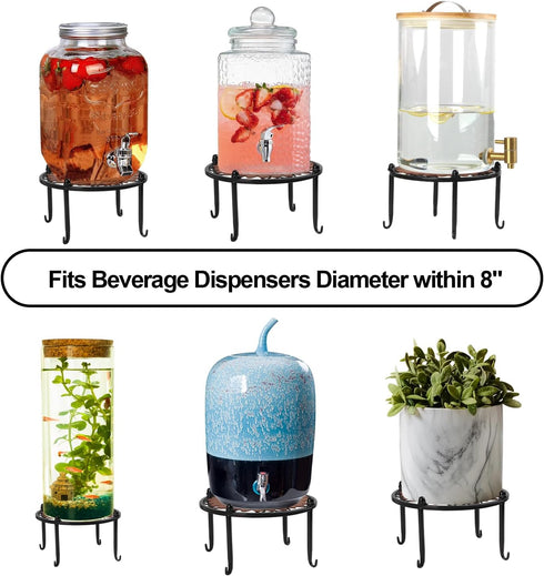 Heavy-duty Metal Beverage Drink Dispenser Stand, Cold Water Glass Container Holder, Countertop Rack for Juice, Black
