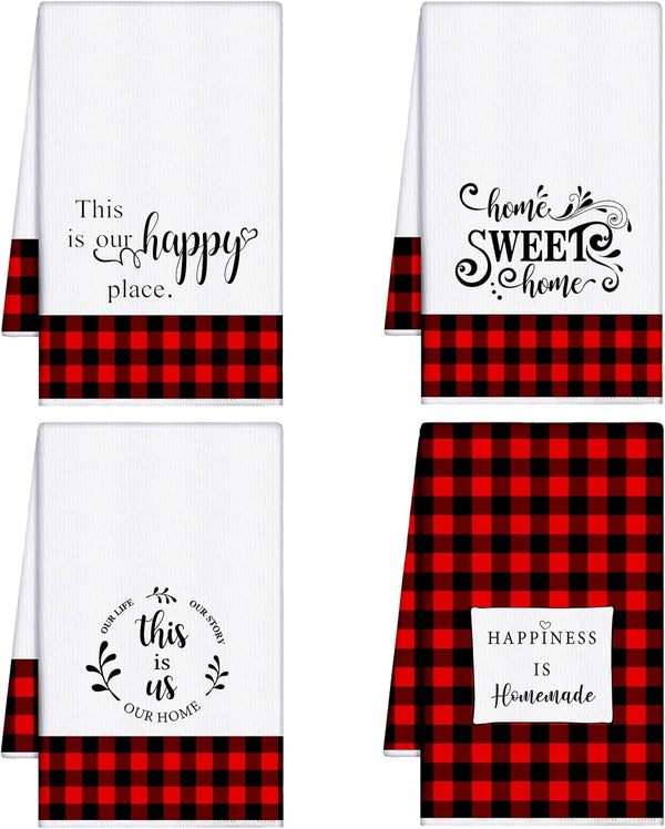 Honoson 4 Pcs Buffalo Plaid Kitchen Towels Farmhouse Hand Tea Towels Absorbent Quick