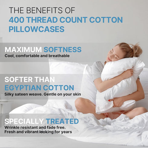 100% Cotton Pillow Cases Queen Size, Cooling & Soft Pillowcase Covers Set of 2 - 400 Thread Count (Beige)