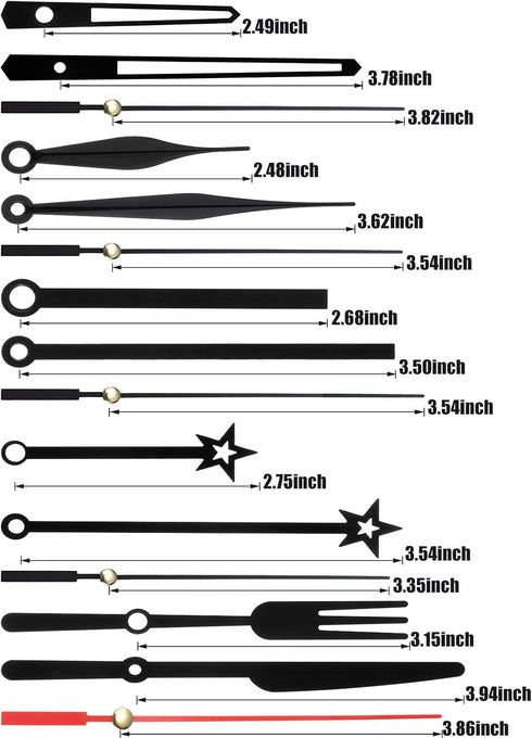 Mudder Black Clock Hands Replacement Kit - 14 Styles Non-Ticking Clock Movements, DIY Clock Parts