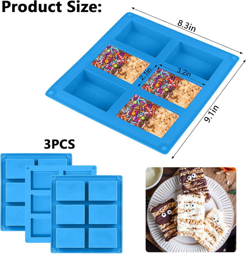 Rice Krispies Silicone Mold for Rice Krispies Treats Baking, 6-Cavity Granola Cereal Bars Mold for Chocolate Cheesecake Brownie